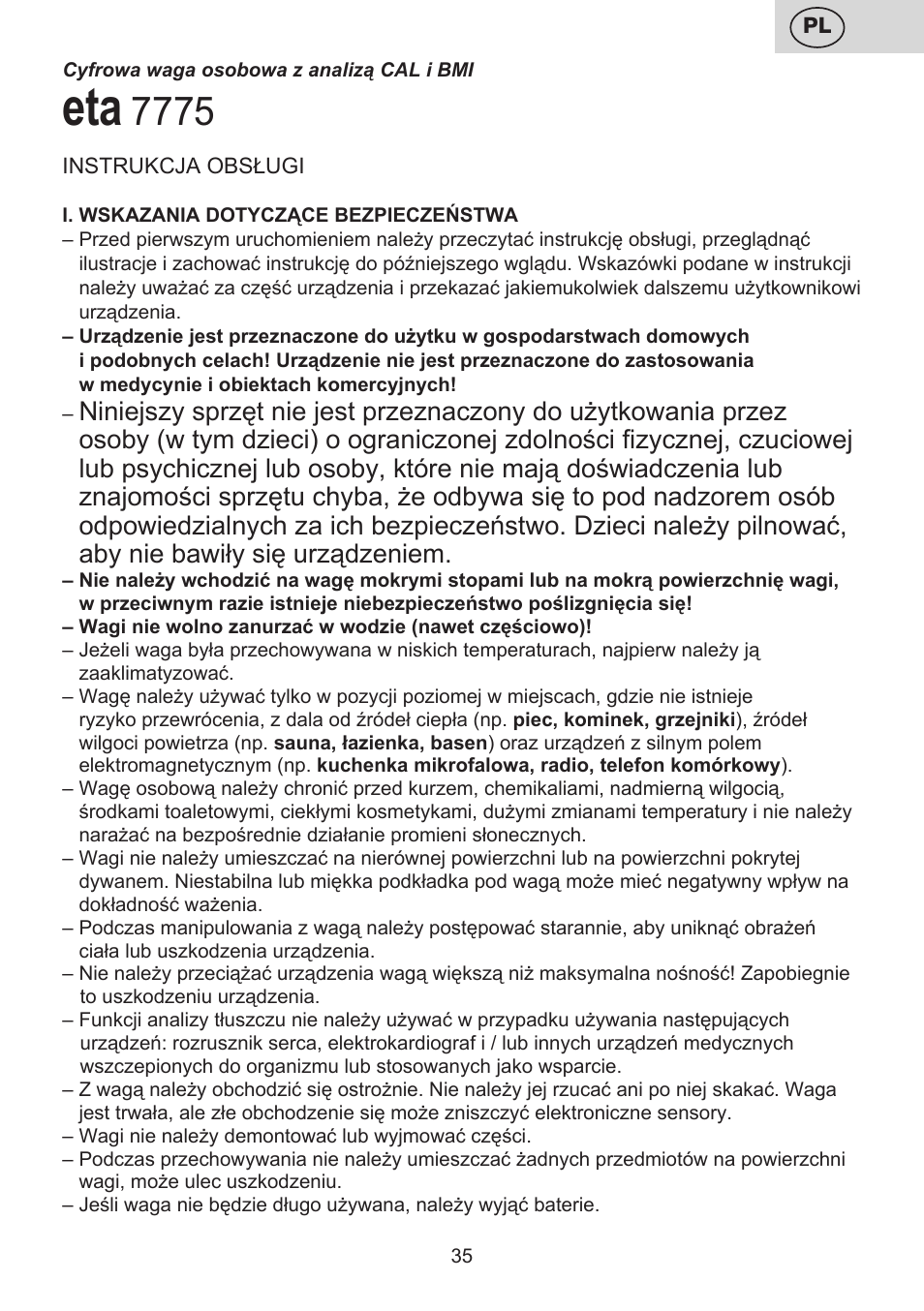 ETA Digitální osobní váha 7775 User Manual | Page 35 / 72