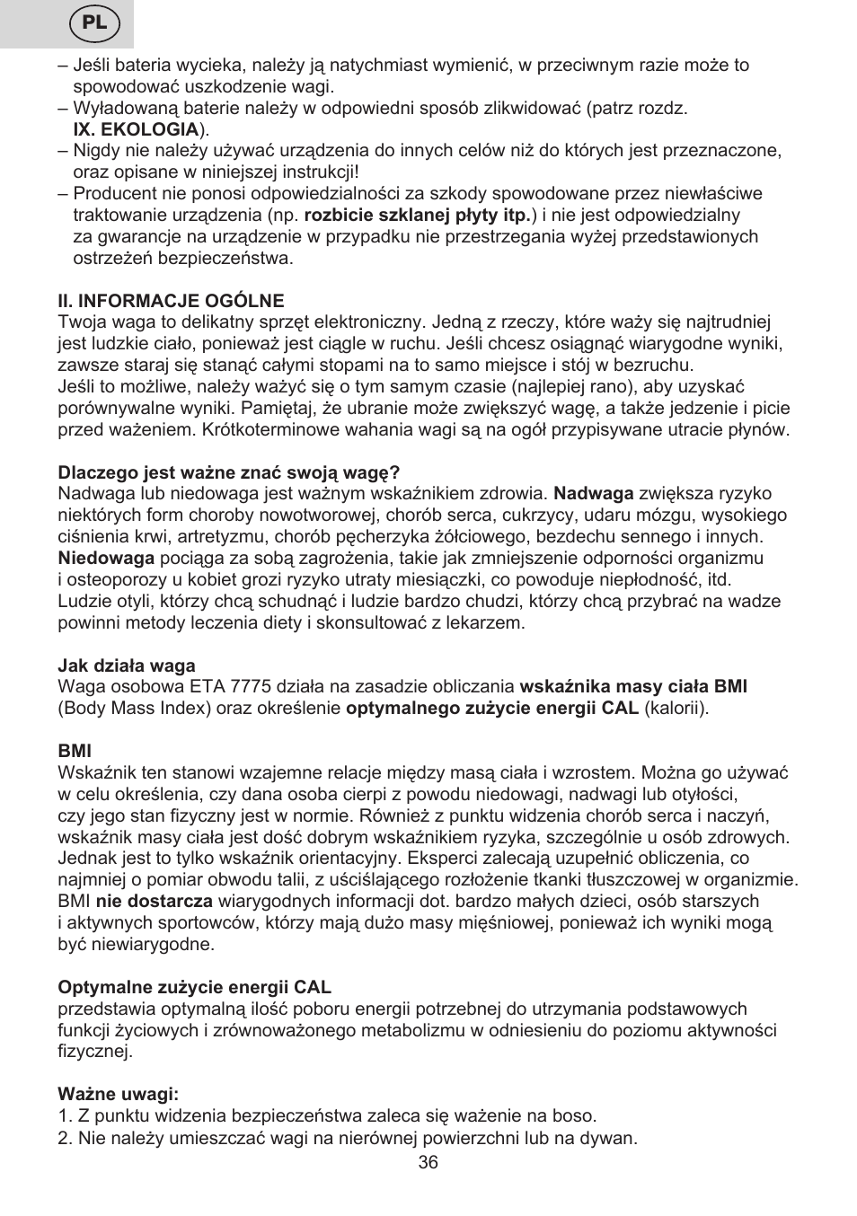 ETA Digitální osobní váha 7775 User Manual | Page 36 / 72