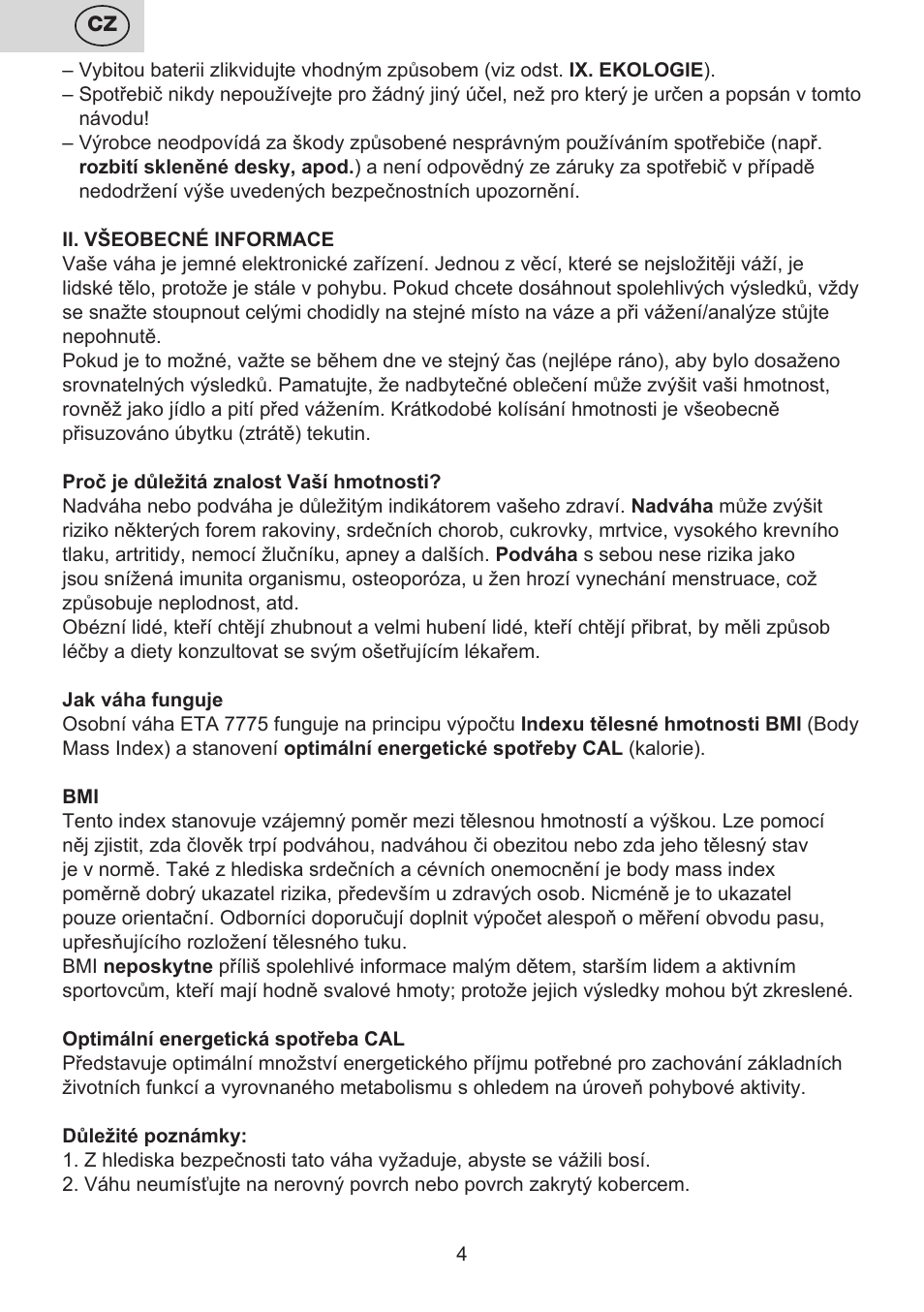 ETA Digitální osobní váha 7775 User Manual | Page 4 / 72