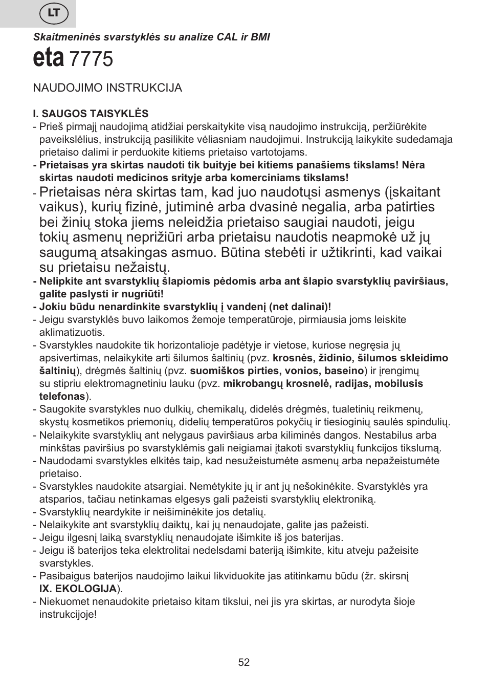 ETA Digitální osobní váha 7775 User Manual | Page 52 / 72