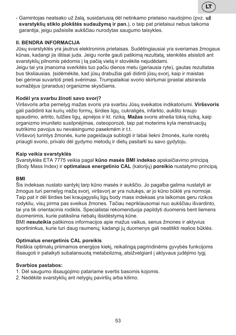 ETA Digitální osobní váha 7775 User Manual | Page 53 / 72