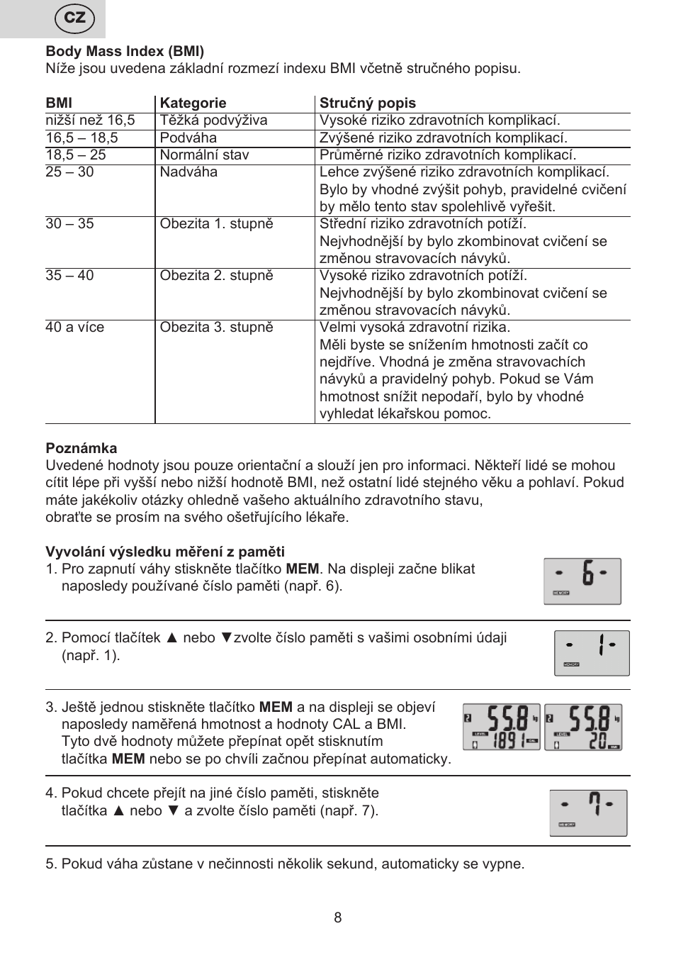 ETA Digitální osobní váha 7775 User Manual | Page 8 / 72