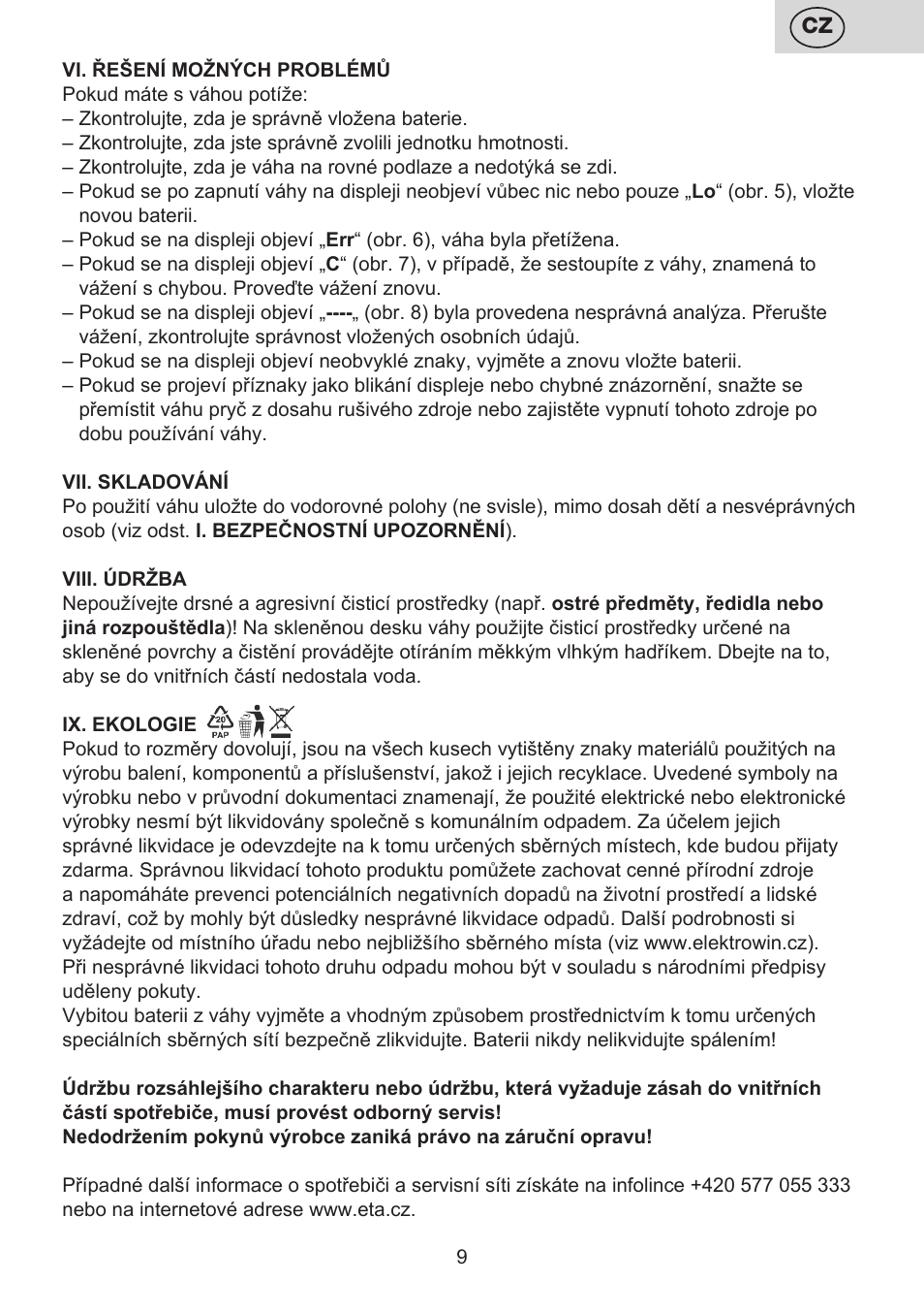 ETA Digitální osobní váha 7775 User Manual | Page 9 / 72