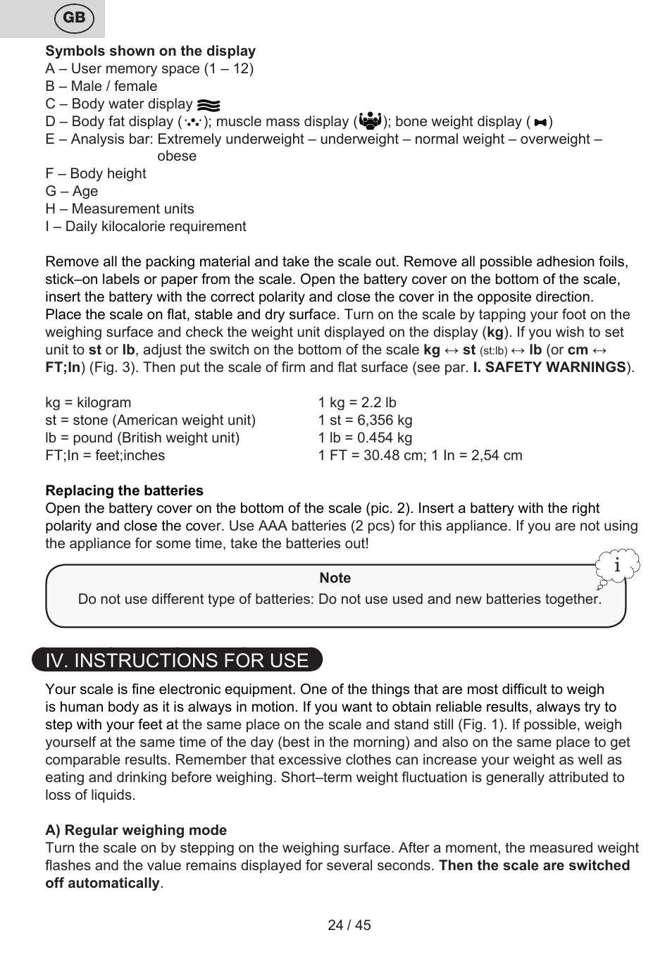 Iv. instructions for use | ETA Helen User Manual | Page 24 / 48