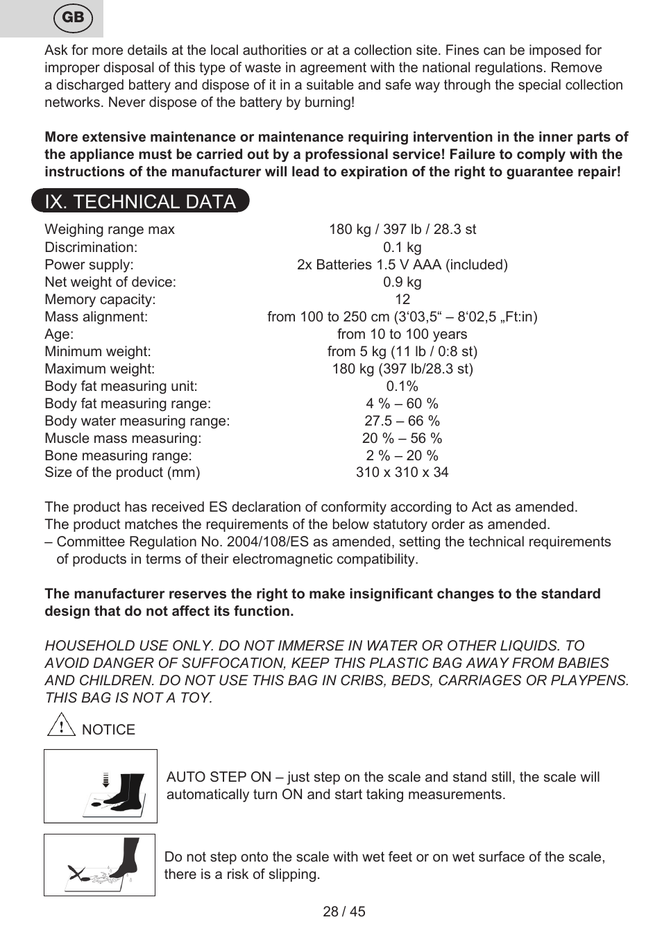 Ix. technical data | ETA Helen User Manual | Page 28 / 48