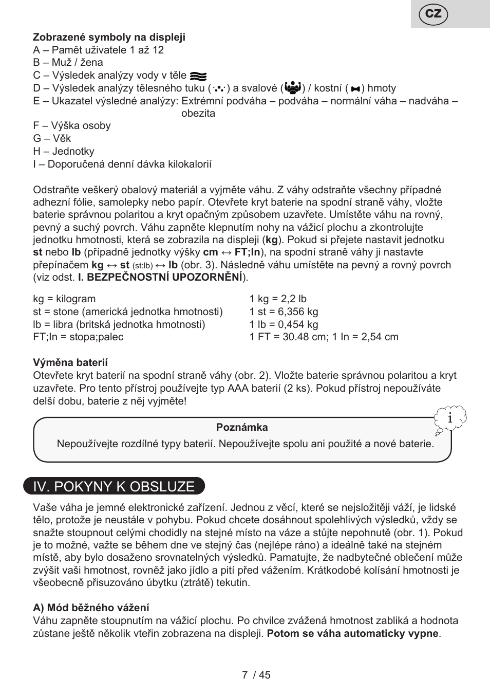 Iv. pokyny k obsluze | ETA Helen User Manual | Page 7 / 48