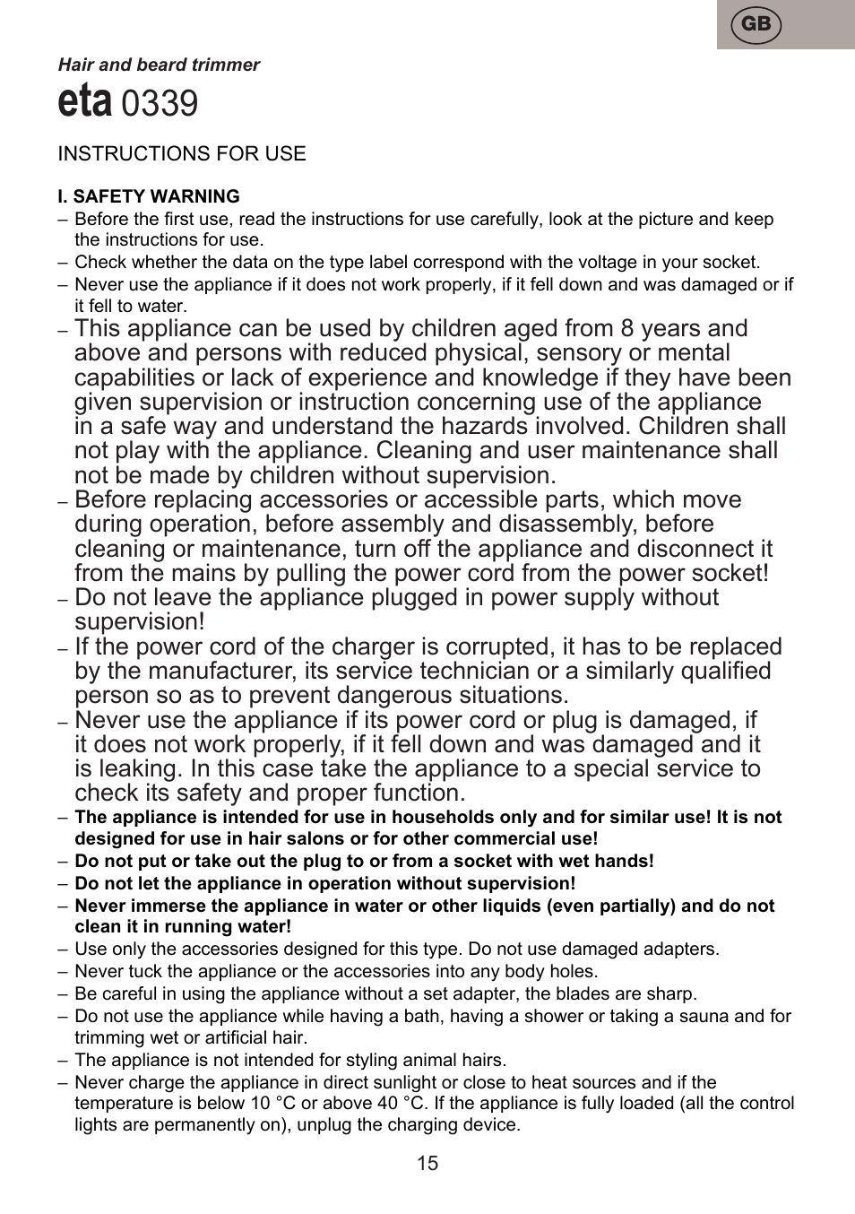 ETA Josh User Manual | Page 15 / 44