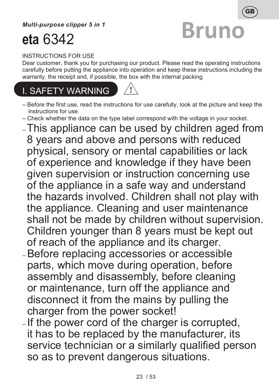Bruno, Eta 6342 | ETA Bruno User Manual | Page 23 / 56