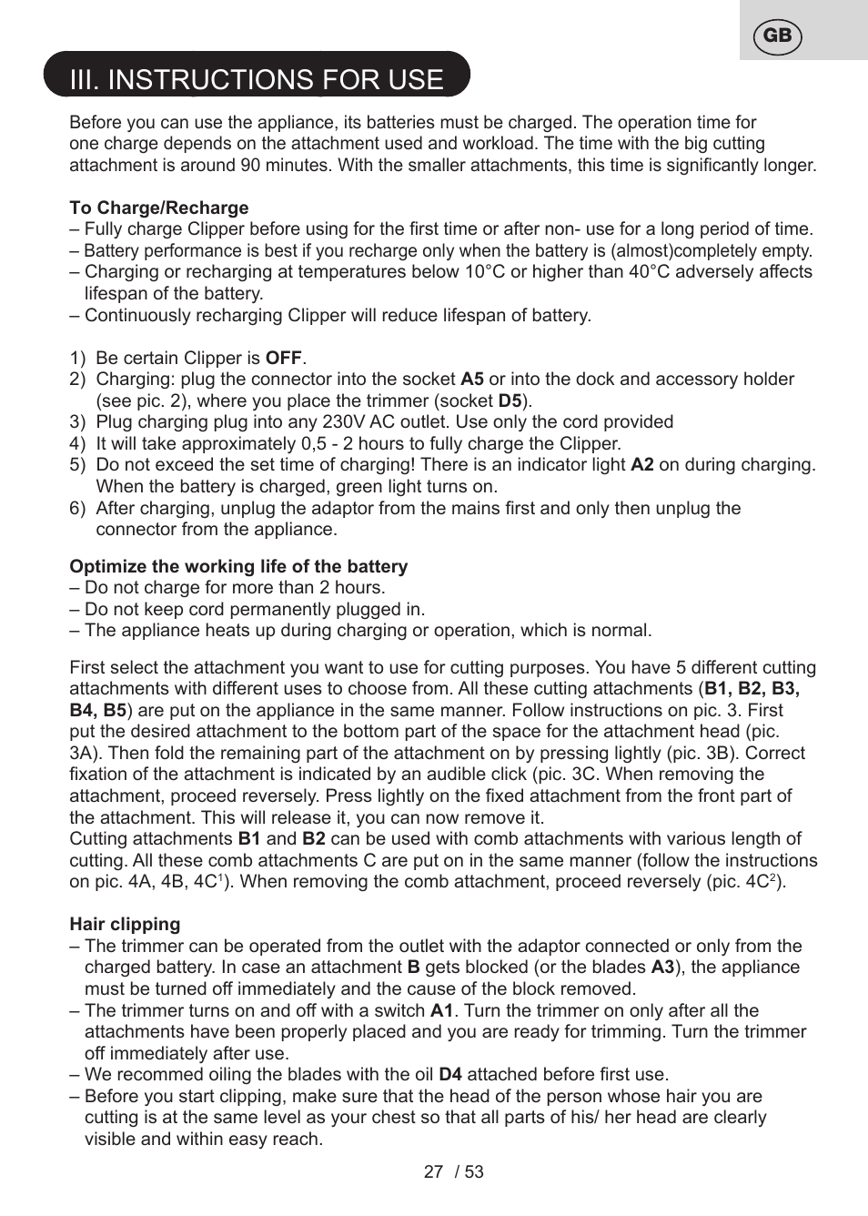Iii. instructions for use | ETA Bruno User Manual | Page 27 / 56
