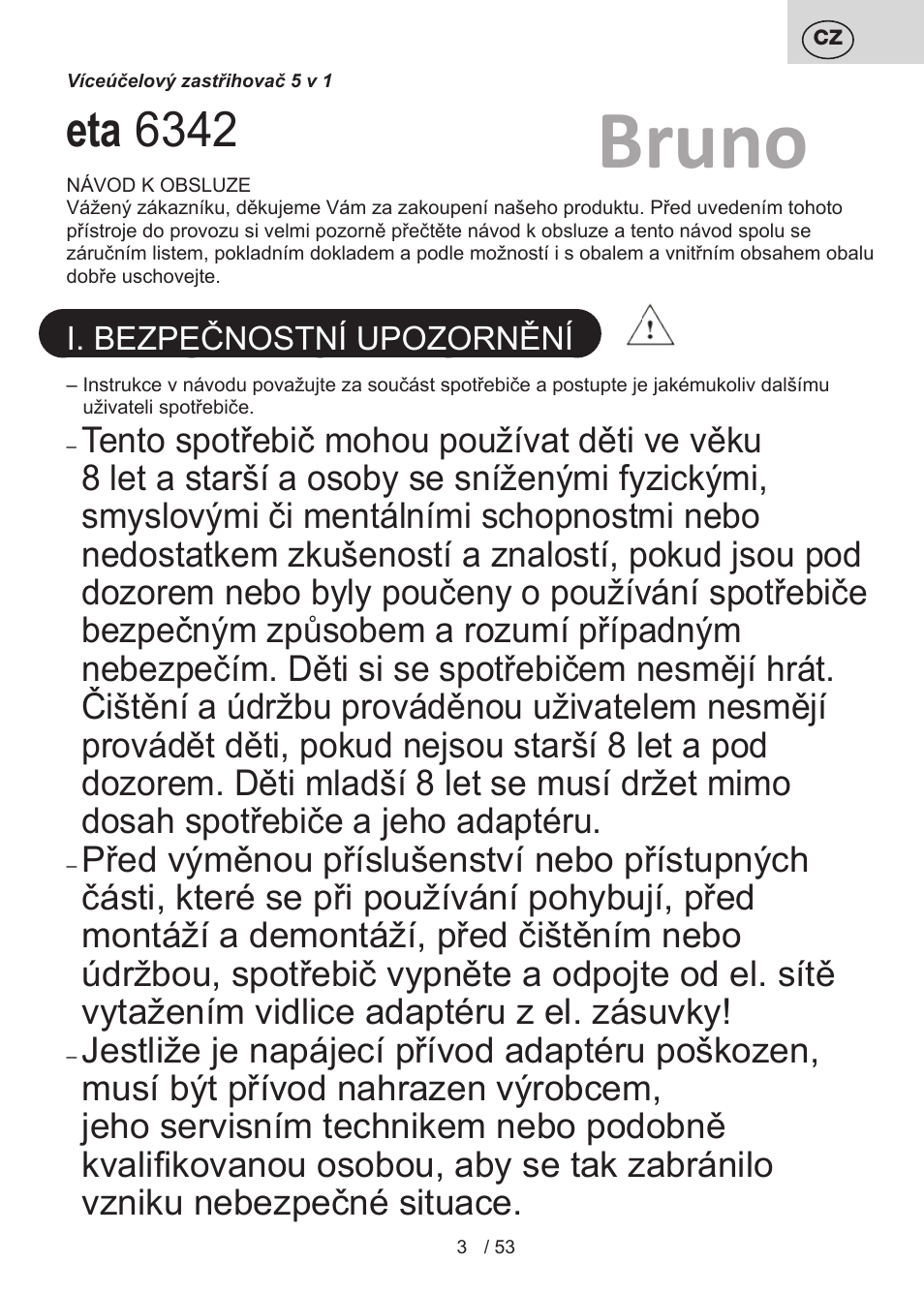 Bruno, Eta 6342 | ETA Bruno User Manual | Page 3 / 56