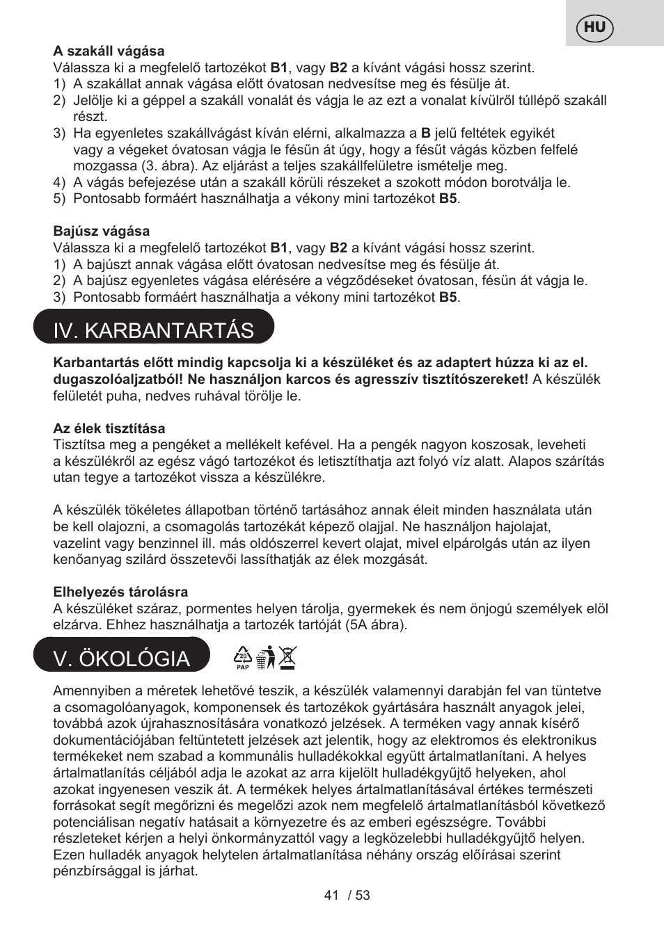 Iv. karbantartás, V. ökológia | ETA Bruno User Manual | Page 41 / 56