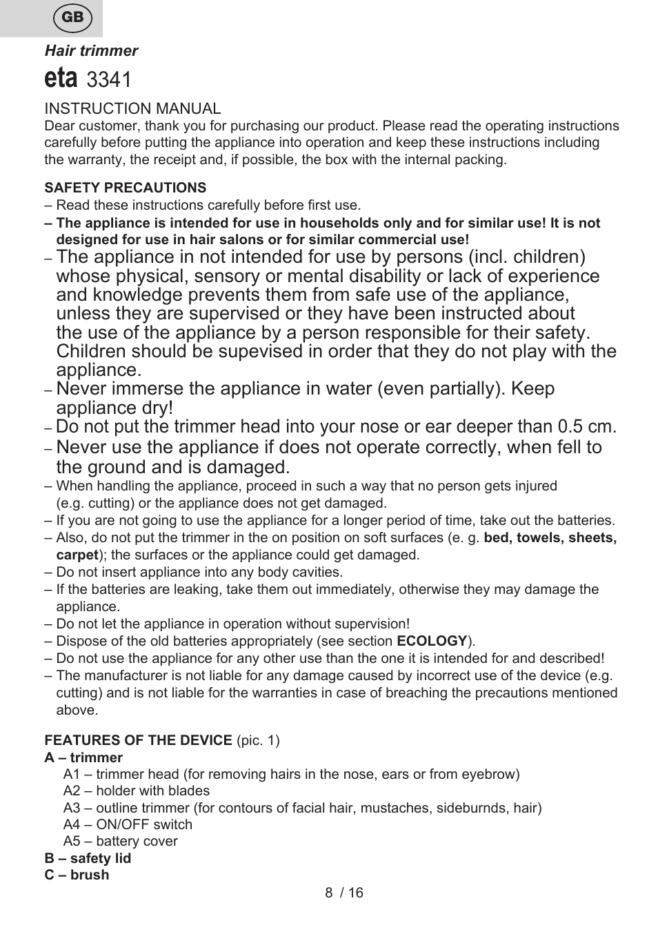 ETA Henry 2v1 User Manual | Page 8 / 20