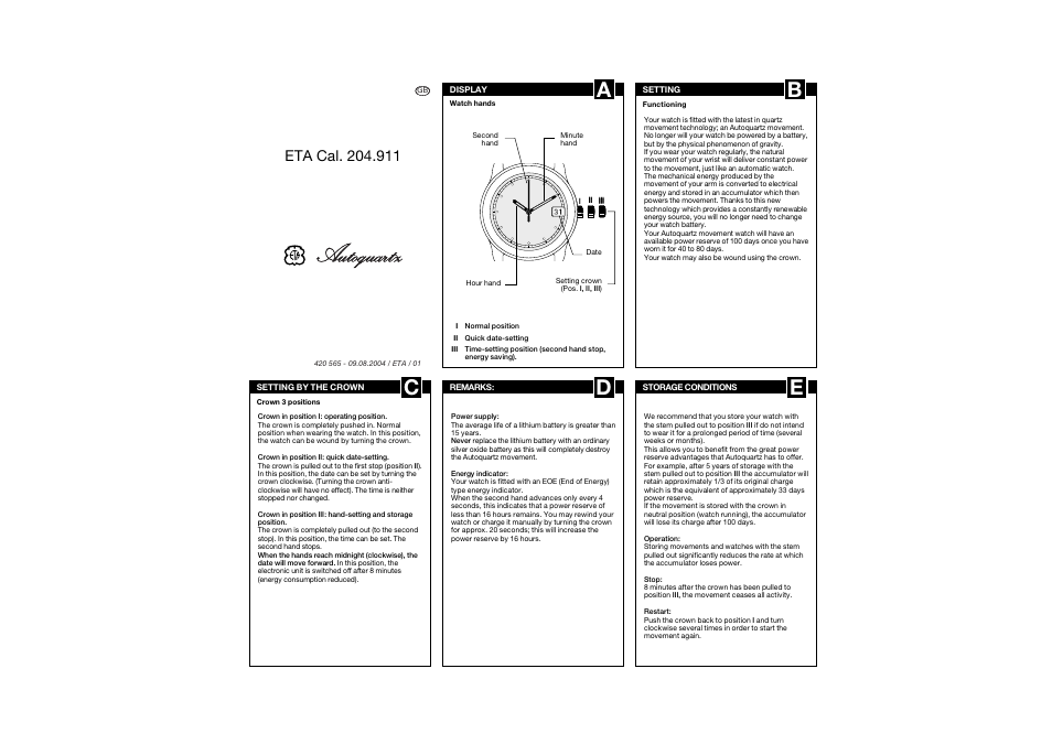 ETA 204.911 User Manual | 1 page