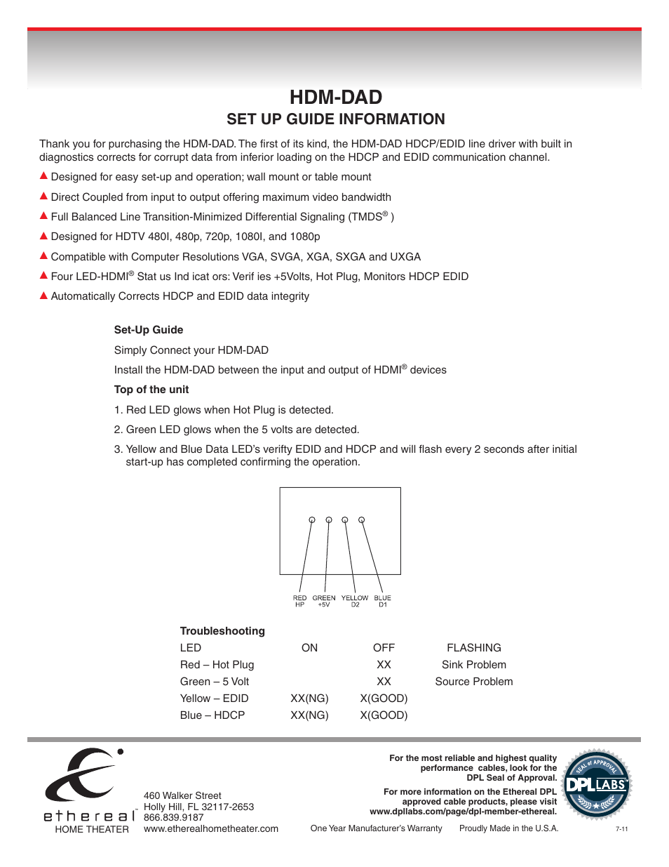 Ethereal HDM-DAD User Manual | 1 page