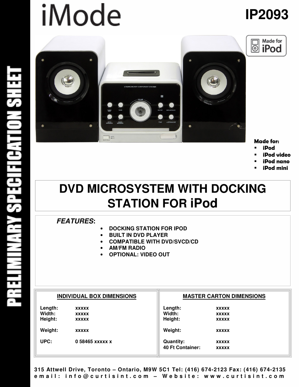 Curtis IP2093 User Manual | 1 page