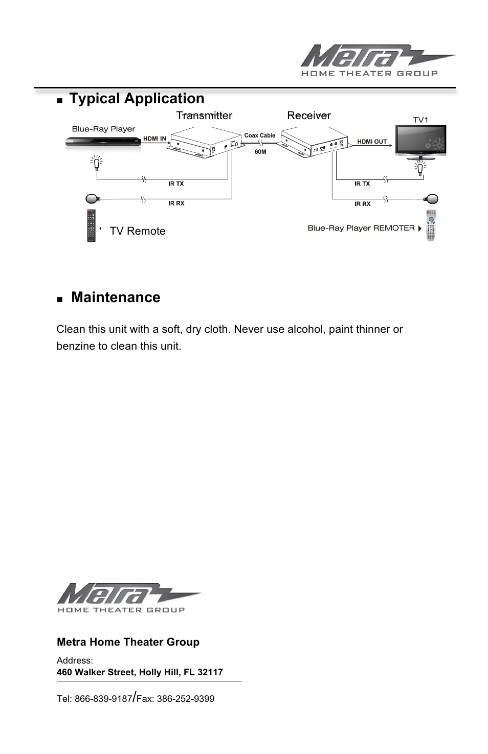 Typical application, Maintenance | Ethereal CS-HDSCOAX User Manual | Page 12 / 12