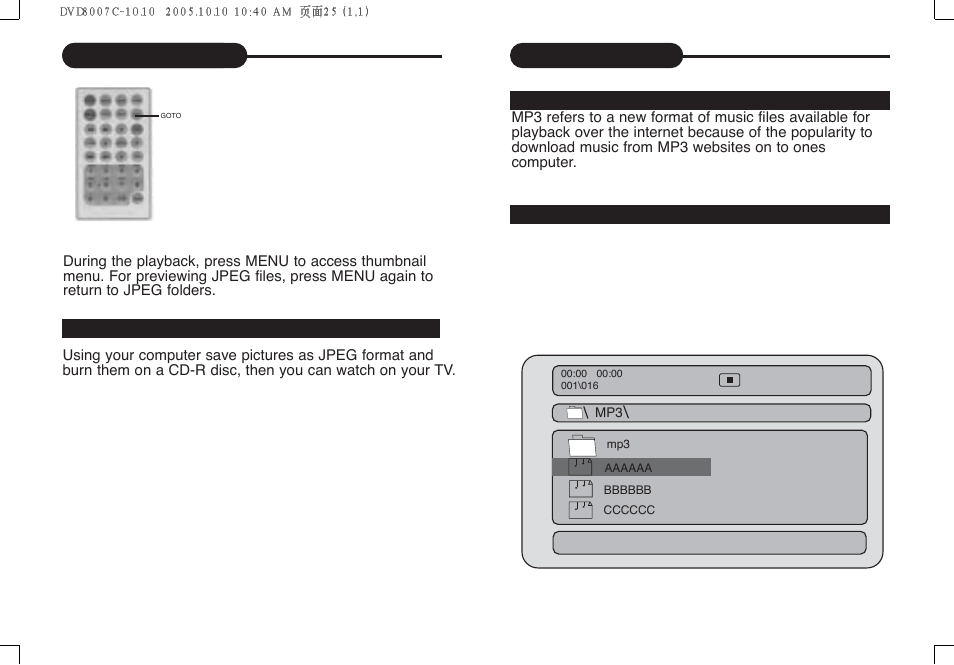 Mp3 playback, Jpeg playback | Curtis DVD8007C User Manual | Page 14 / 28