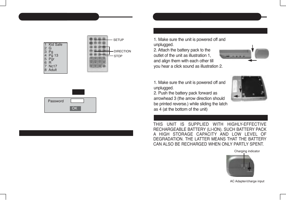 Rechargeable battery installation & use, Setting the parental lock | Curtis DVD8007C User Manual | Page 20 / 28