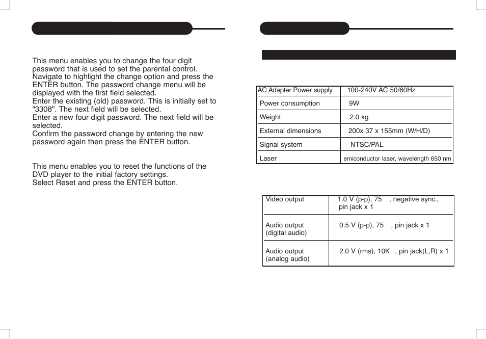 Specifications, Customizing the function settings | Curtis DVD8007C User Manual | Page 27 / 28