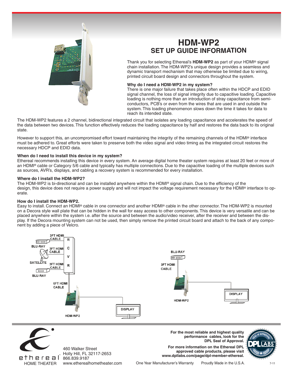 Ethereal HDM-WP2 User Manual | 1 page