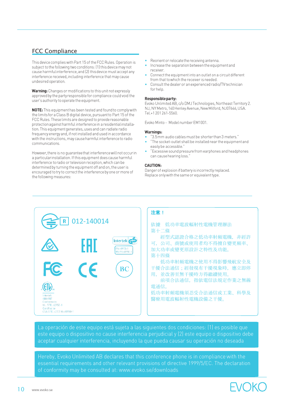 Evoko minto conference phone user manual | Evoko Minto User Manual | Page 10 / 11