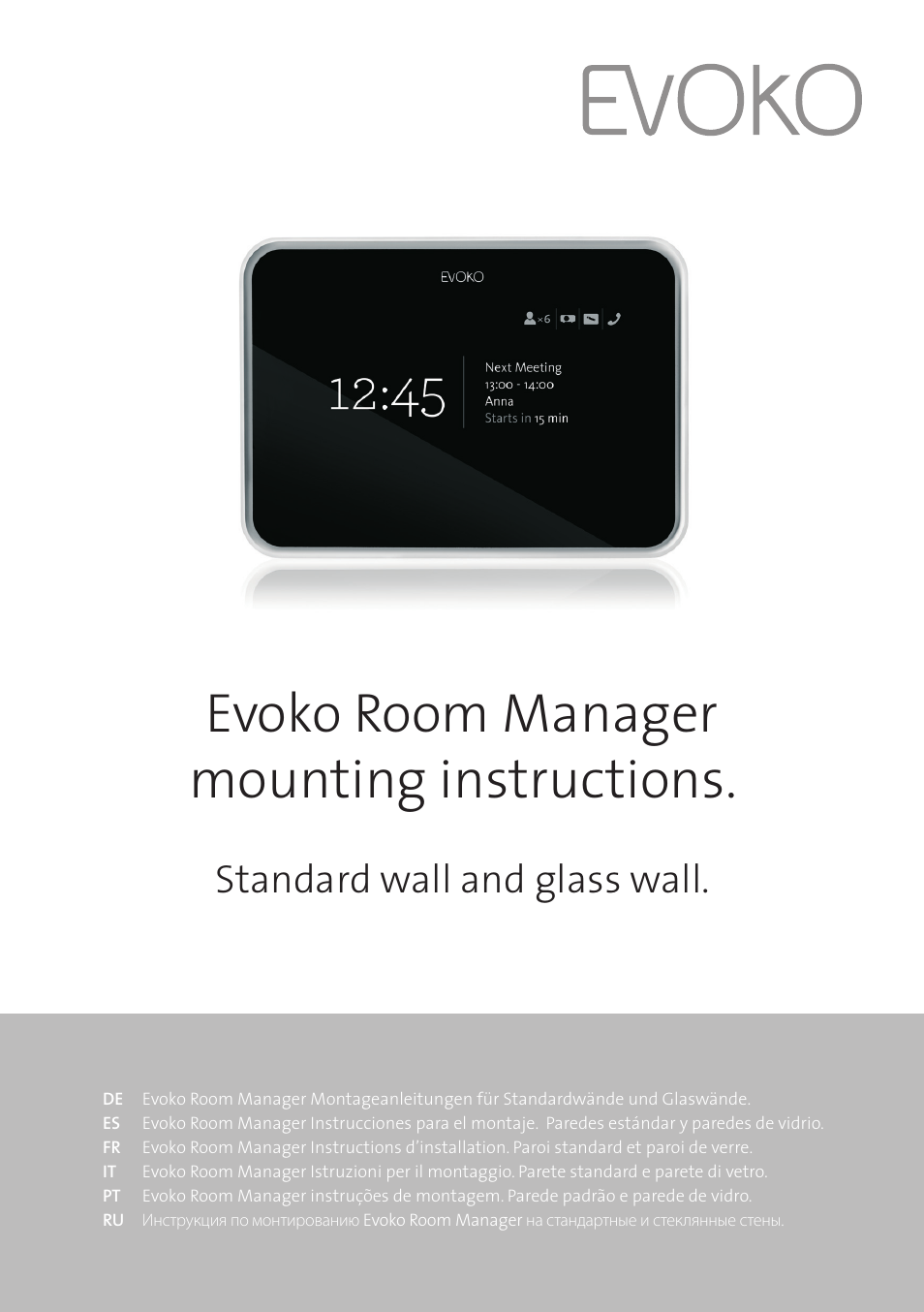 Evoko Room Manager Mounting Instructions User Manual | 17 pages