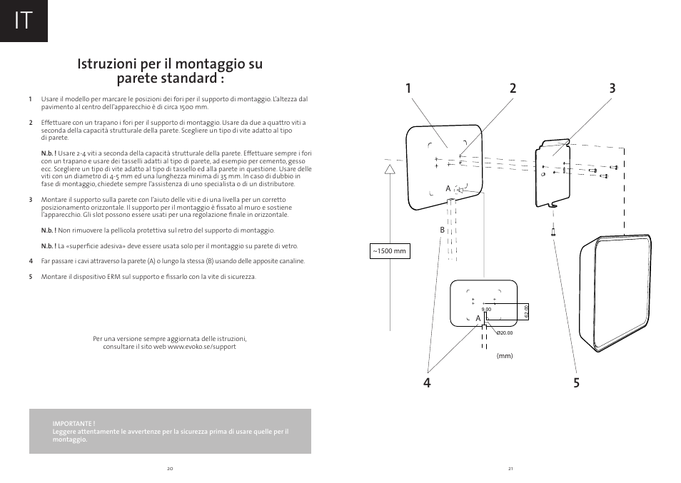 Istruzioni per il montaggio su parete standard | Evoko Room Manager Mounting Instructions User Manual | Page 11 / 17