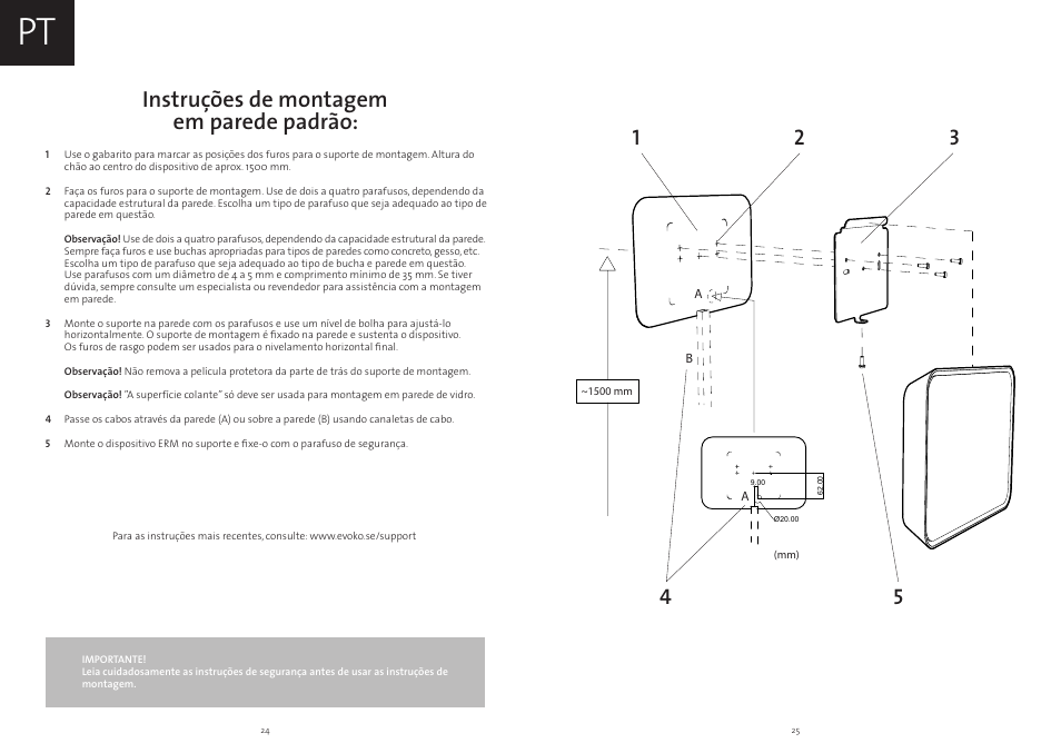 Instruções de montagem em parede padrão | Evoko Room Manager Mounting Instructions User Manual | Page 13 / 17