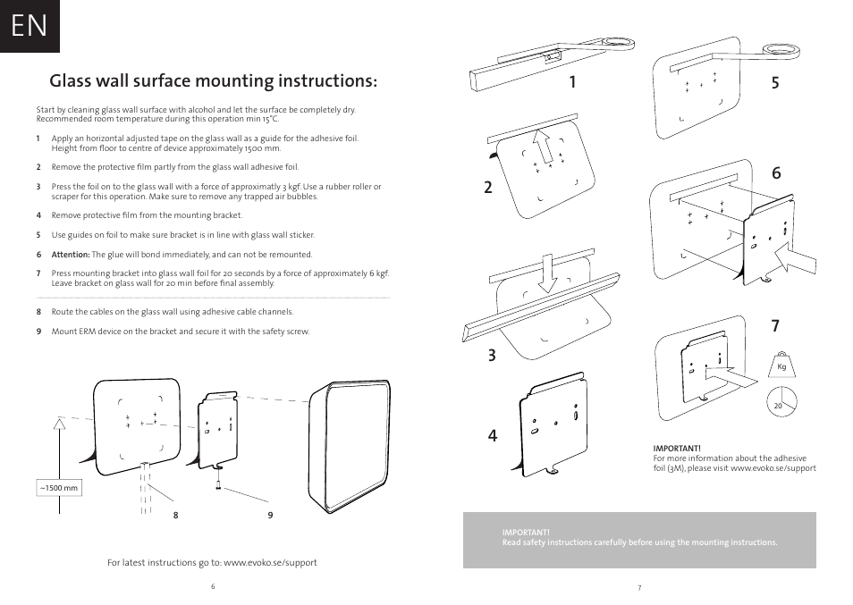 Glass wall surface mounting instructions | Evoko Room Manager Mounting Instructions User Manual | Page 4 / 17
