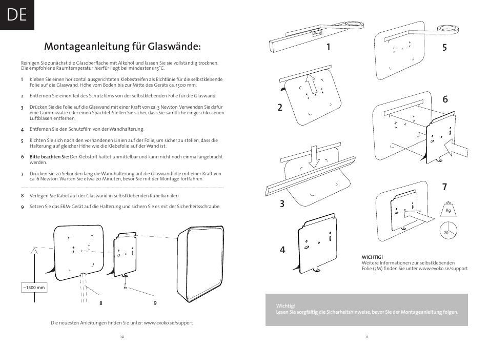 Montageanleitung für glaswände | Evoko Room Manager Mounting Instructions User Manual | Page 6 / 17