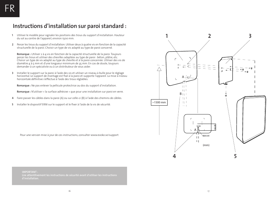Instructions d’installation sur paroi standard | Evoko Room Manager Mounting Instructions User Manual | Page 9 / 17