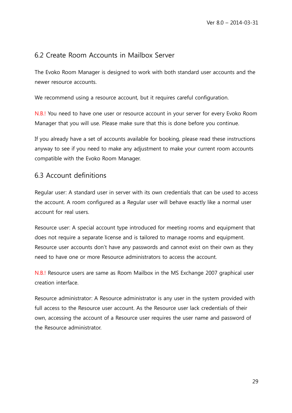 2 create room accounts in mailbox server, 3 account definitions | Evoko Room Manager System Administrators Guide User Manual | Page 29 / 75