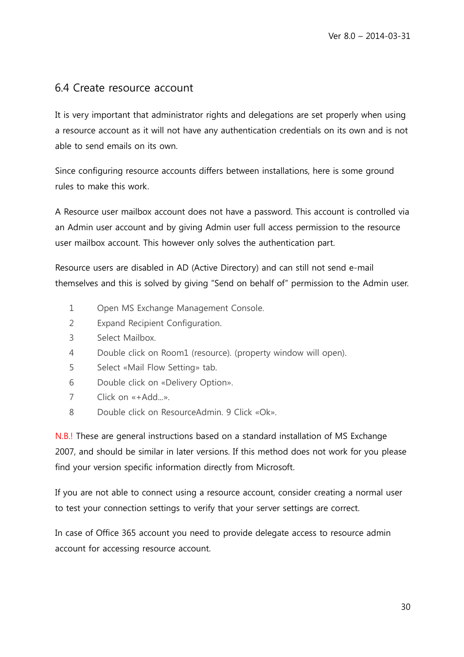 4 create resource account | Evoko Room Manager System Administrators Guide User Manual | Page 30 / 75