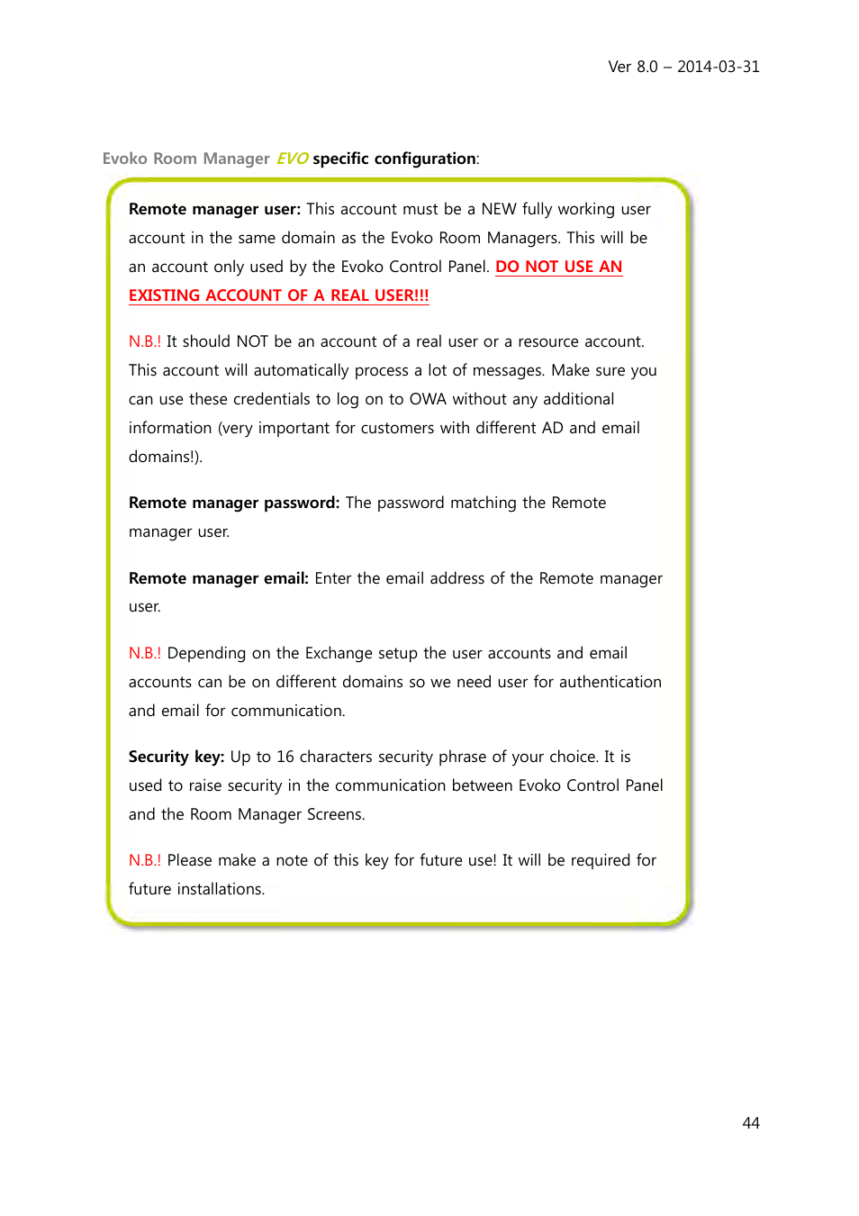 Evoko Room Manager System Administrators Guide User Manual | Page 44 / 75