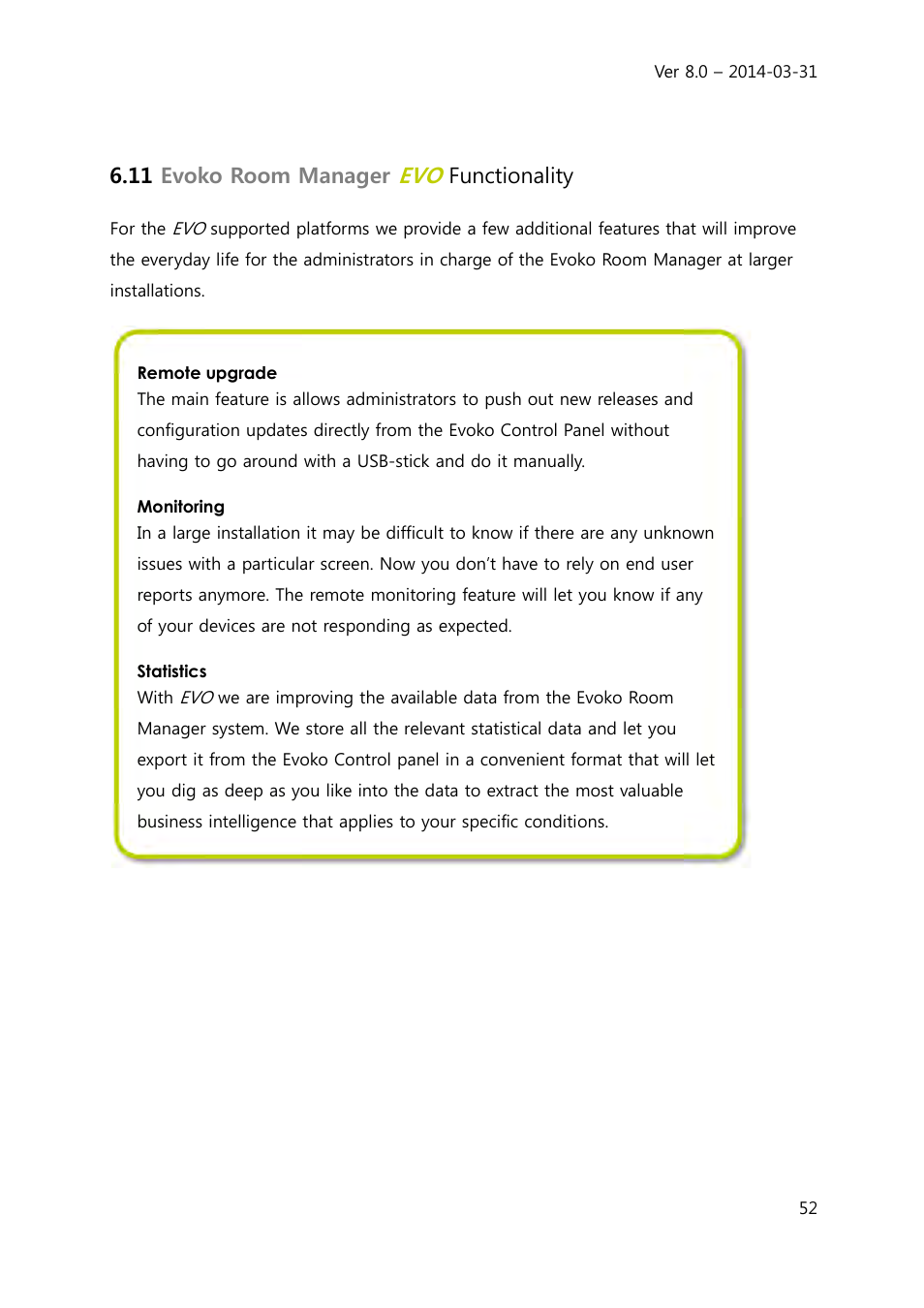 11 evoko room manager, Functionality | Evoko Room Manager System Administrators Guide User Manual | Page 52 / 75