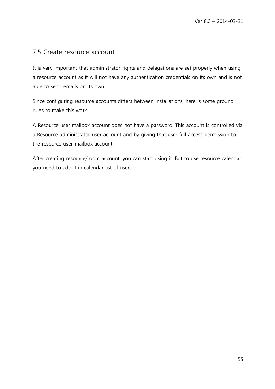 5 create resource account | Evoko Room Manager System Administrators Guide User Manual | Page 55 / 75