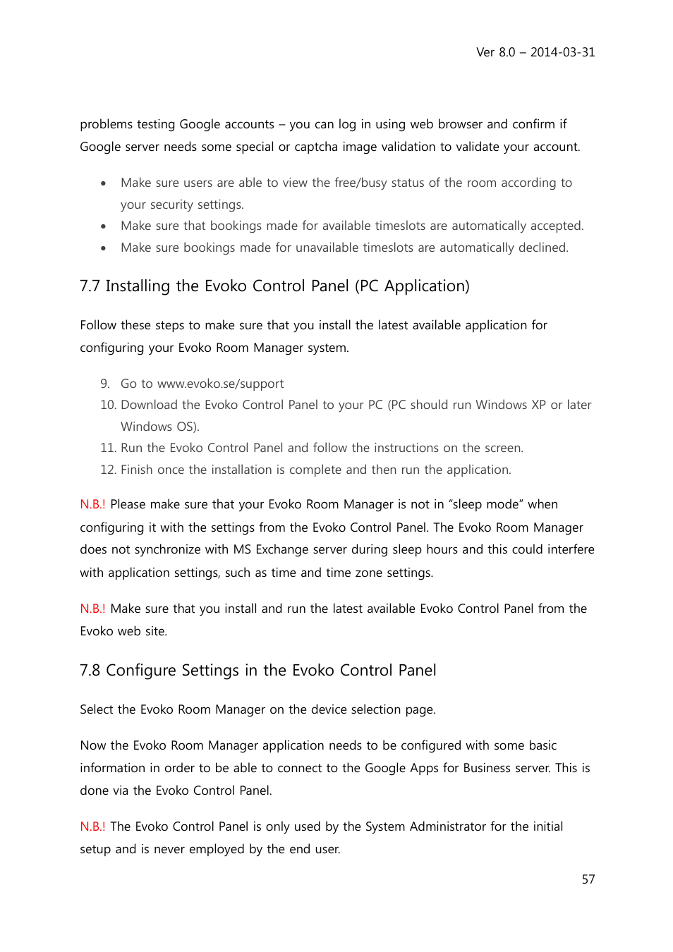 8 configure settings in the evoko control panel | Evoko Room Manager System Administrators Guide User Manual | Page 57 / 75