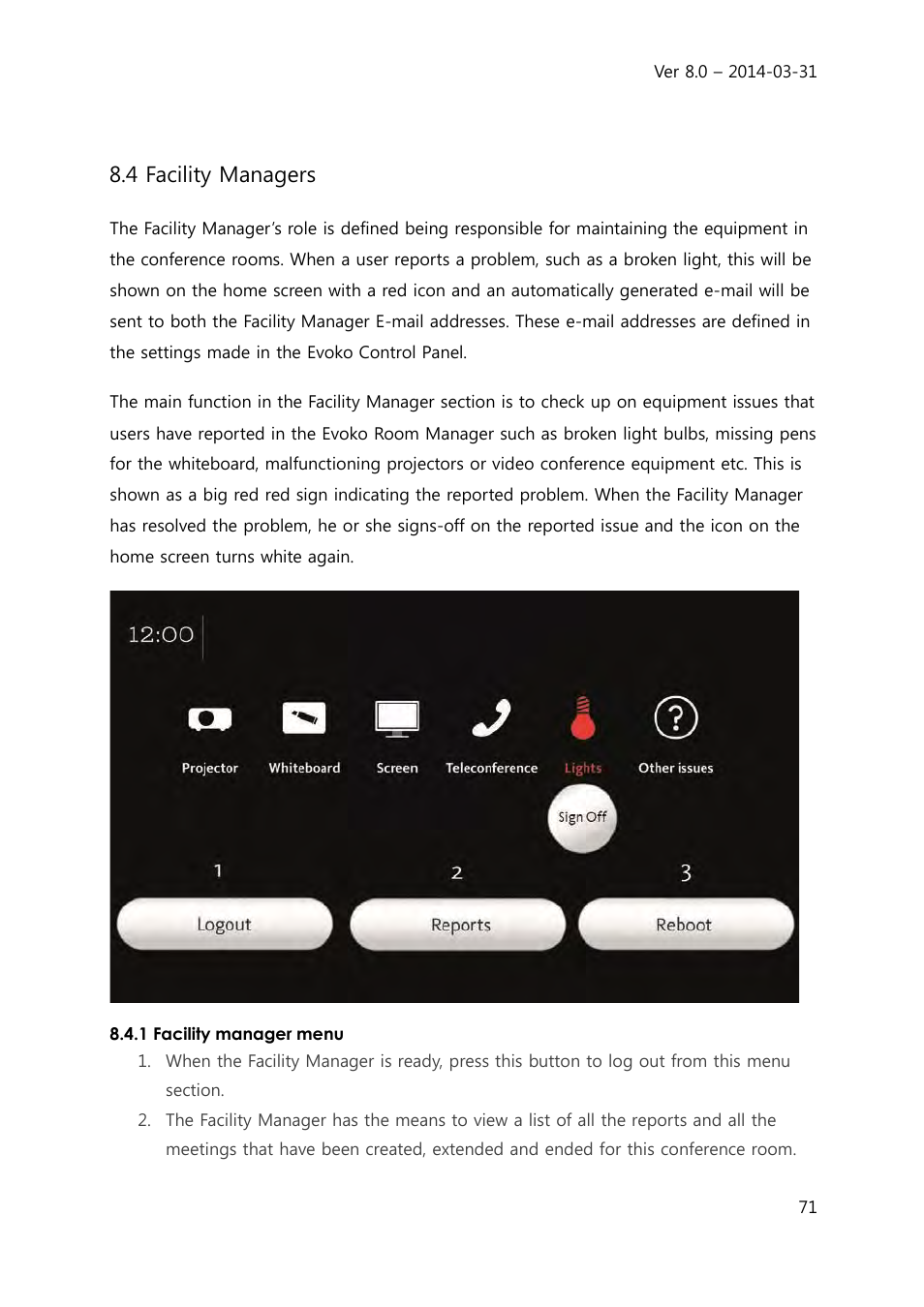 4 facility managers | Evoko Room Manager System Administrators Guide User Manual | Page 71 / 75