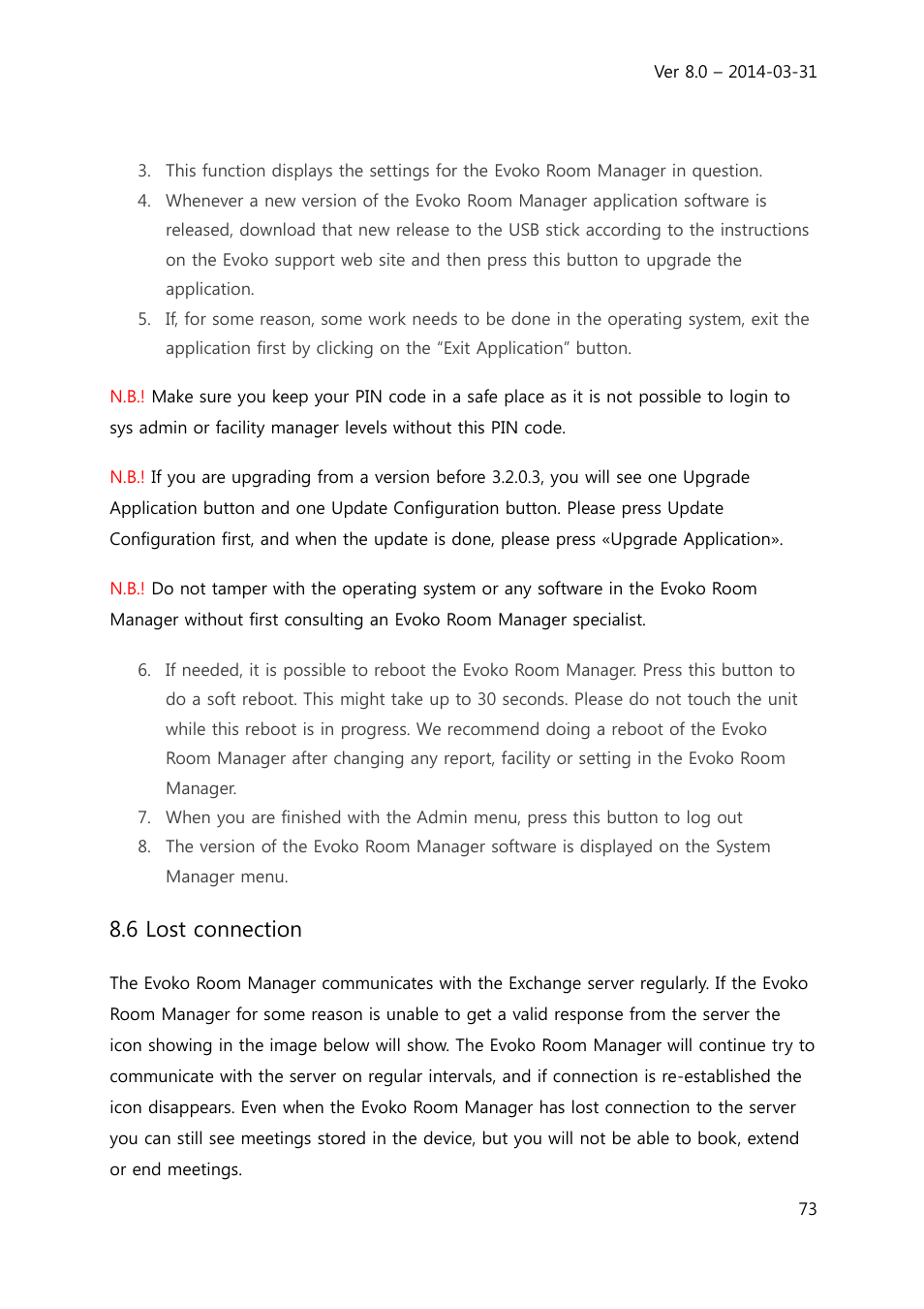 6 lost connection | Evoko Room Manager System Administrators Guide User Manual | Page 73 / 75