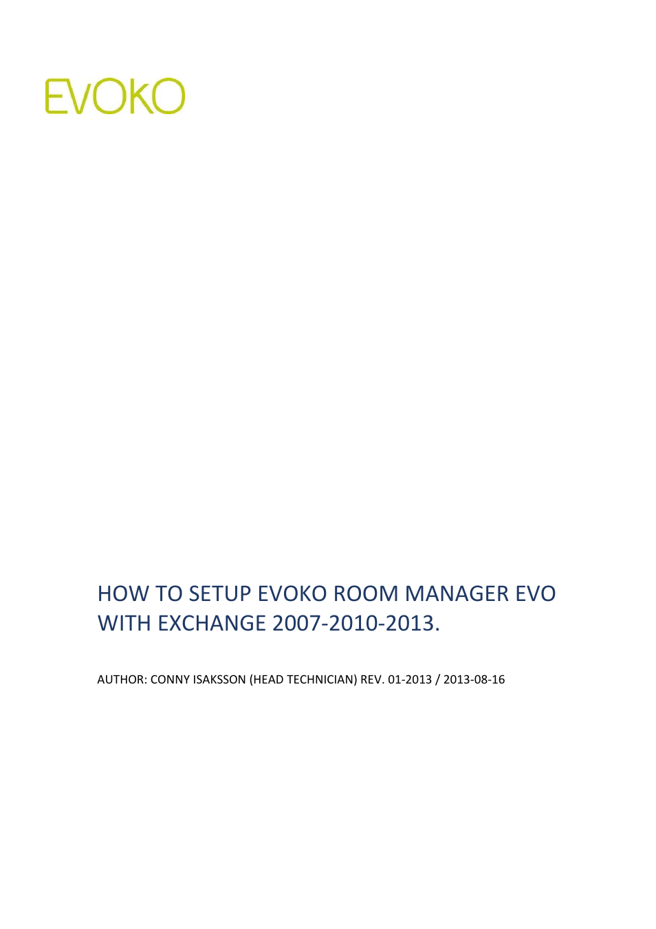 Evoko Room Manager Setup EVO with Exchange 2007-2010-2013 User Manual | 16 pages