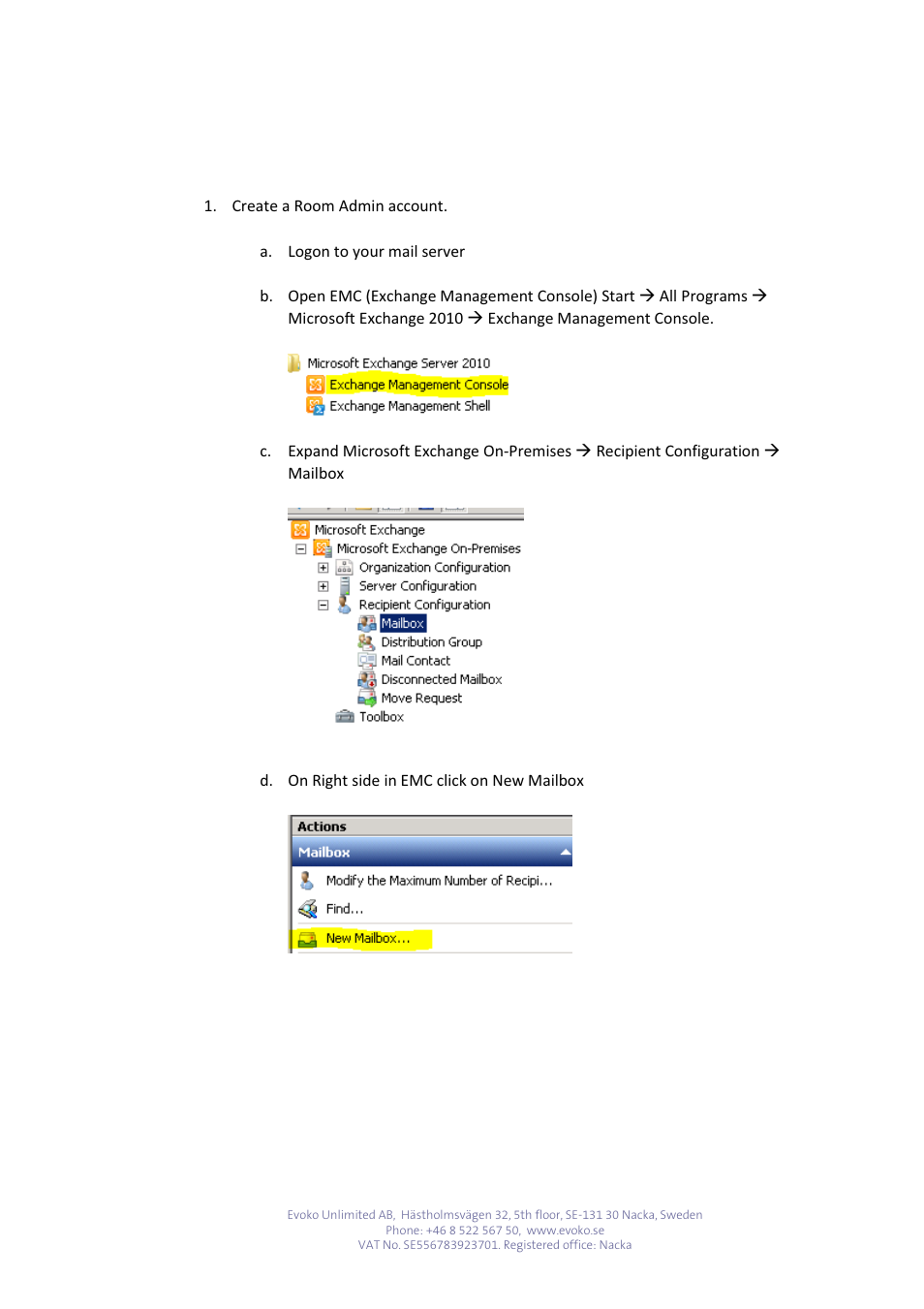 Evoko Room Manager Setup EVO with Exchange 2007-2010-2013 User Manual | Page 2 / 16