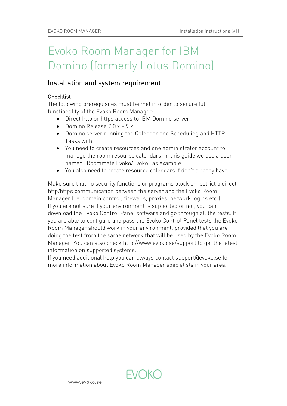 Evoko Room Manager Setup IBM Domino (v1) User Manual | 16 pages