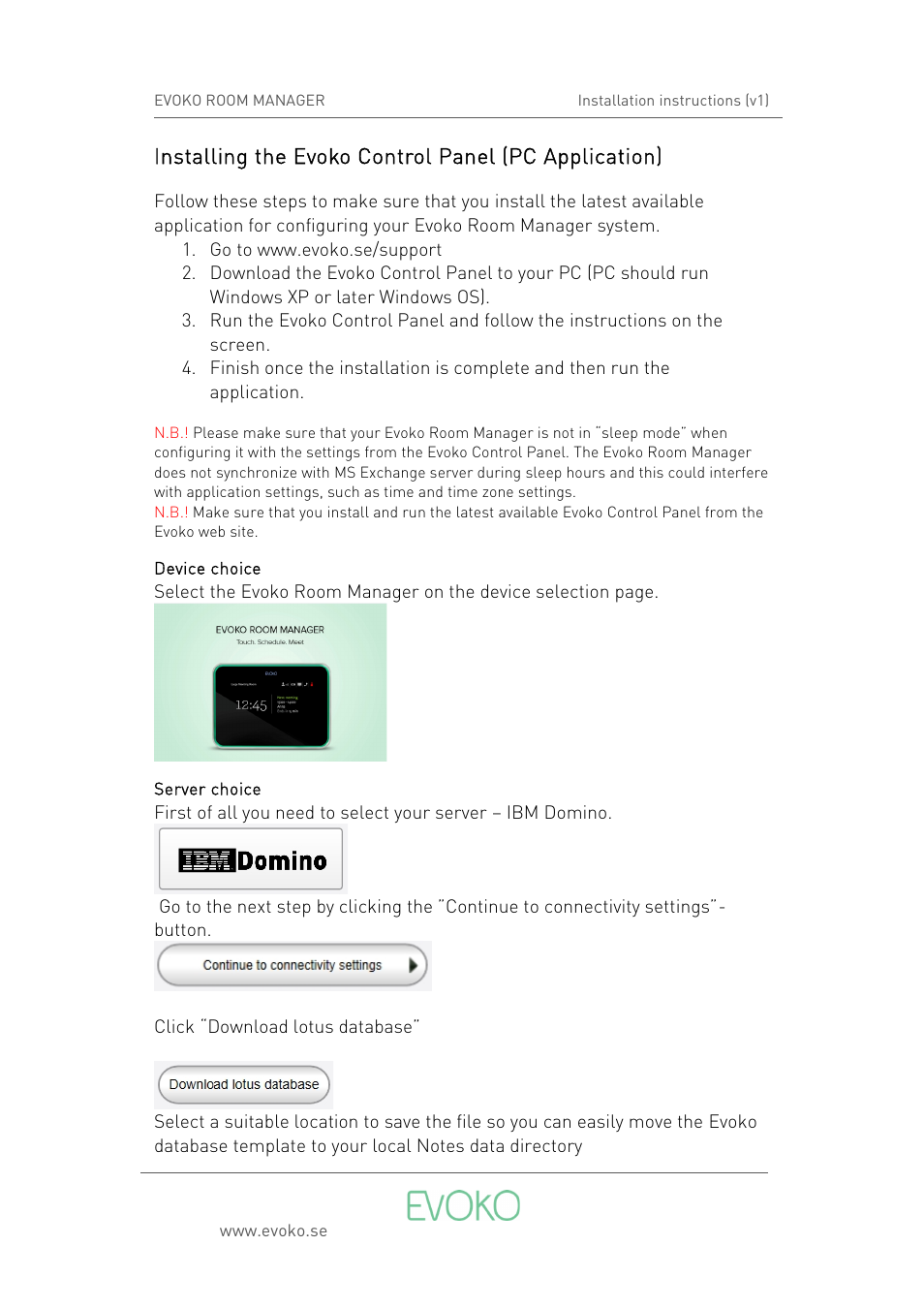 Evoko Room Manager Setup IBM Domino (v1) User Manual | Page 2 / 16