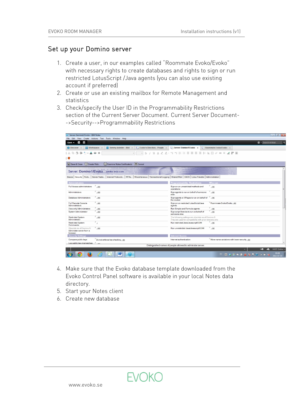 Evoko Room Manager Setup IBM Domino (v1) User Manual | Page 3 / 16