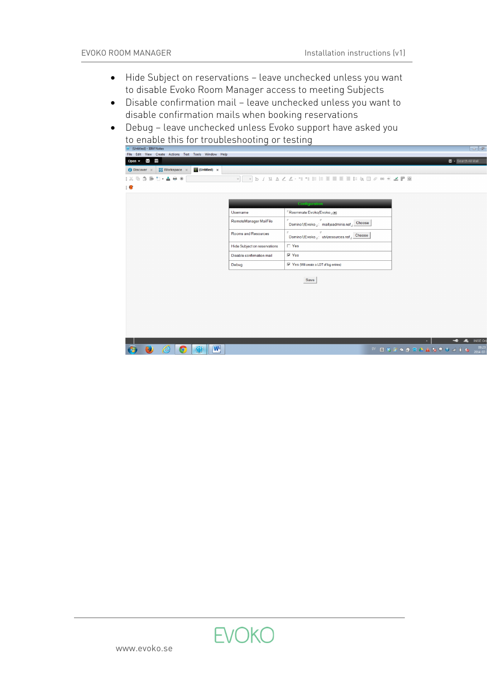 Evoko Room Manager Setup IBM Domino (v1) User Manual | Page 7 / 16