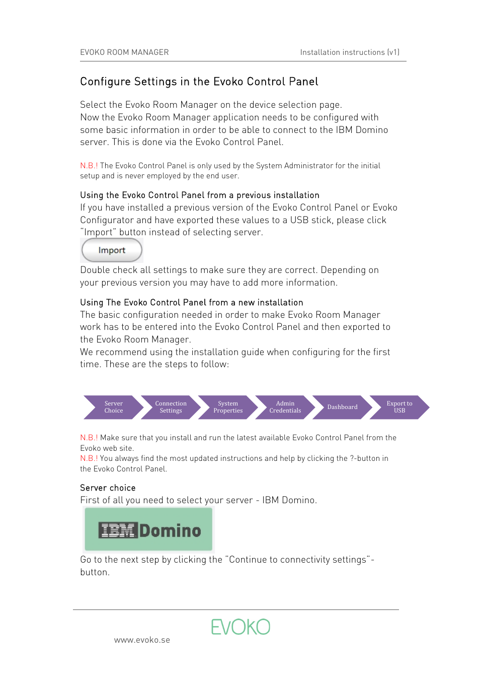 Configure settings in the evoko control panel | Evoko Room Manager Setup IBM Domino (v1) User Manual | Page 9 / 16