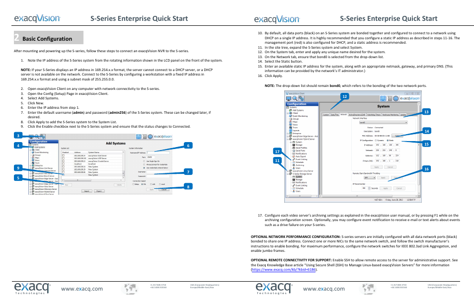 Basic configuration | Exacq S-Series Enterprise Quick Start Guide User Manual | Page 2 / 2