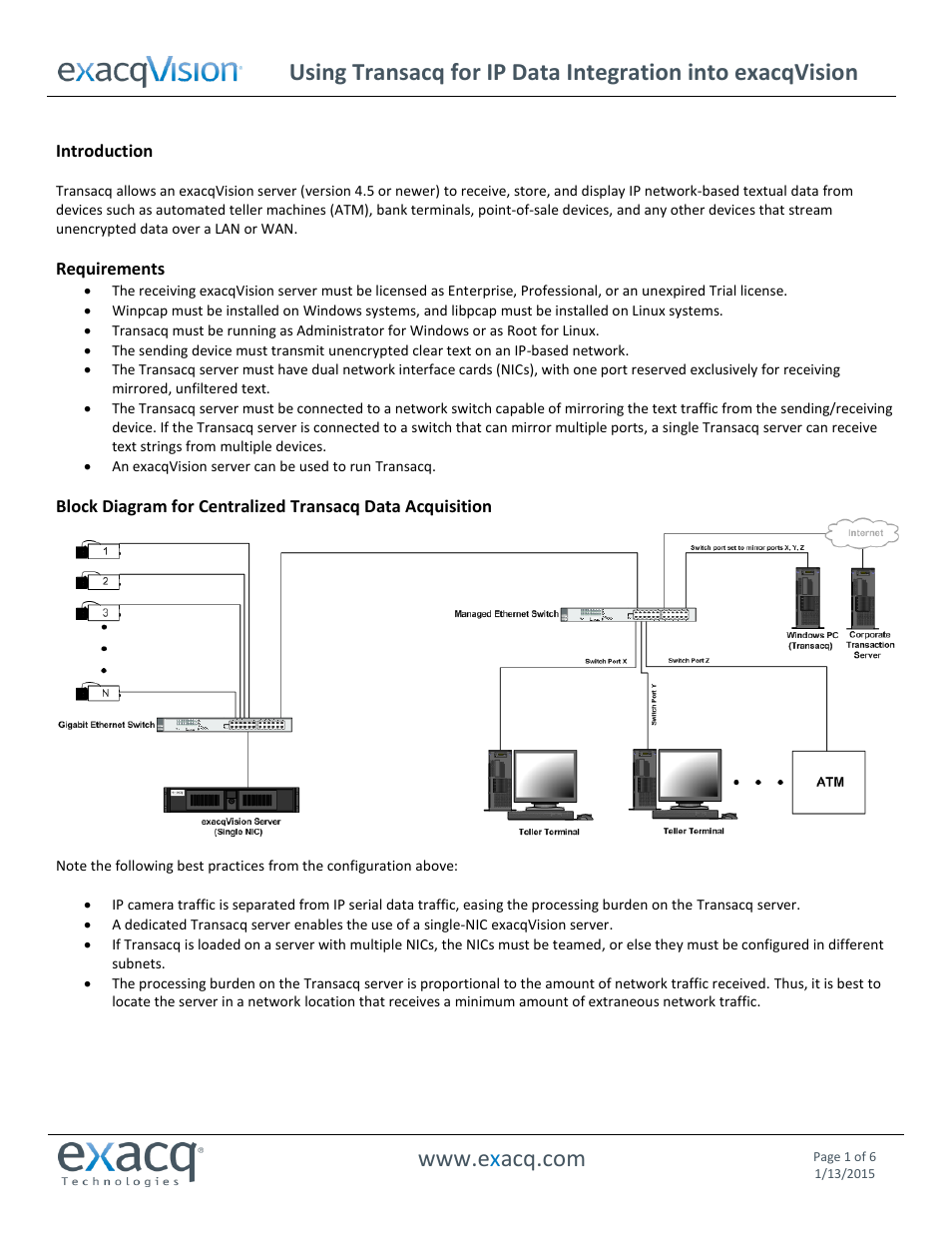 Exacq exacqVision Transacq User Manual | 6 pages