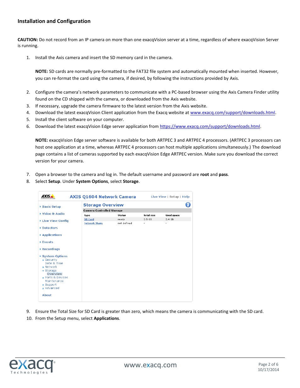 Exacq exacqVision Edge/Axis Quick Start Guide User Manual | Page 2 / 6