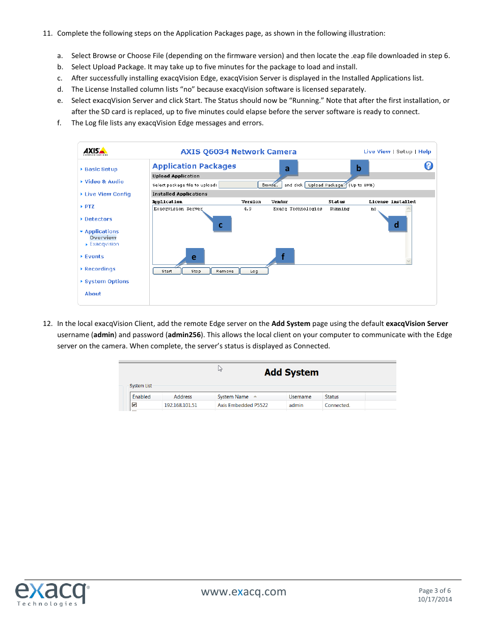 Exacq exacqVision Edge/Axis Quick Start Guide User Manual | Page 3 / 6